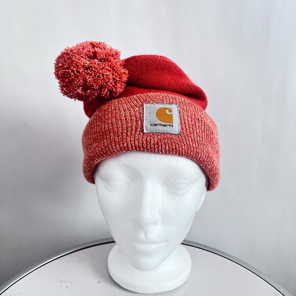 CARHARTT WOMENS LOOKOUT HAT BEANIE POM POM TWO TONE ORANGE ONE SIZE - Picture 1 of 9